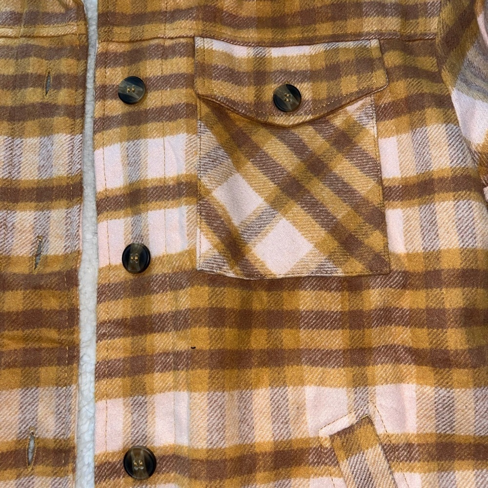 Love Tree Brown and Pink Plaid Shacket with Sherpa - Picture 3 of 4
